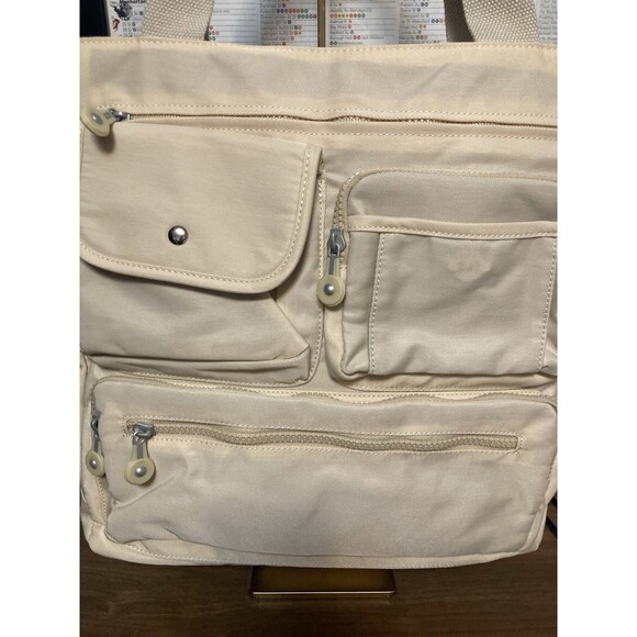 Tote Messenger Bag Shoulder Bag Satchel Canvas White Cream Zipper Compts - Picture 3 of 16